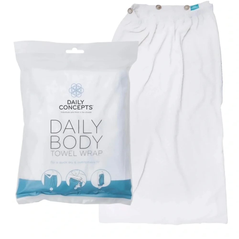 New Body Wrap Towel Adjustable 3 Sizes Quick Drying Lightweight Button Close Wht